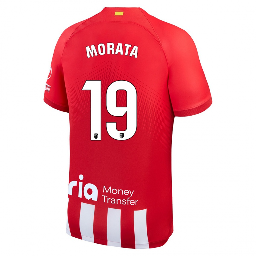 Mulher Camisola Alvaro Morata #19 Vermelho Branco Principal 2023/24 Camisa