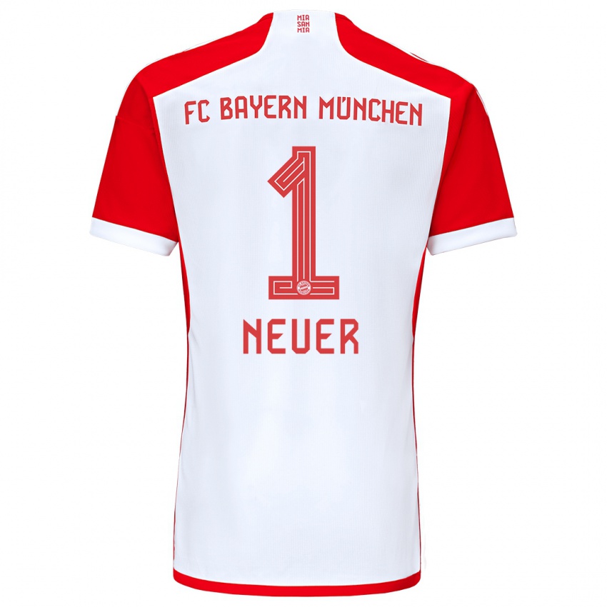 Mulher Camisola Manuel Neuer #1 Vermelho Branco Principal 2023/24 Camisa