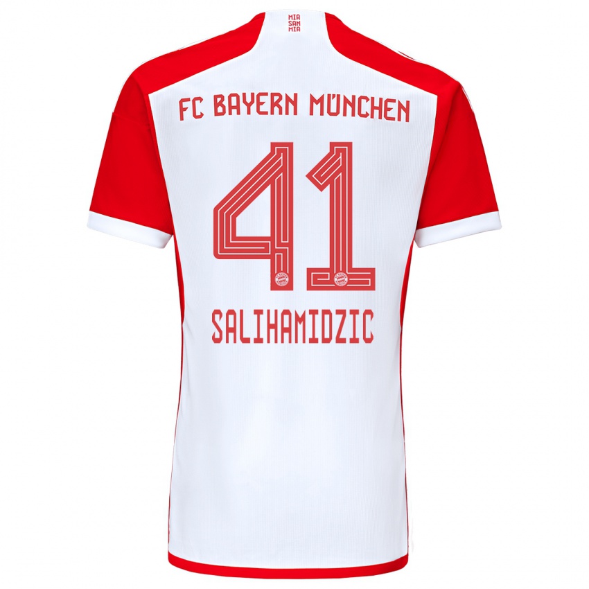Mulher Camisola Nick Salihamidzic #41 Vermelho Branco Principal 2023/24 Camisa