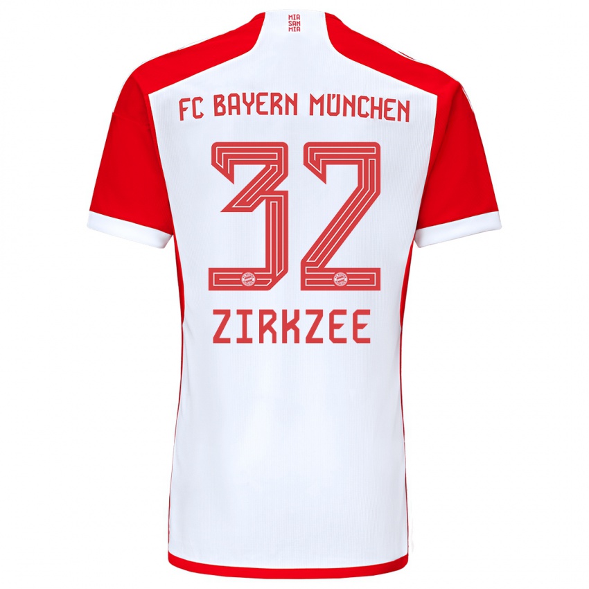 Mulher Camisola Joshua Zirkzee #32 Vermelho Branco Principal 2023/24 Camisa