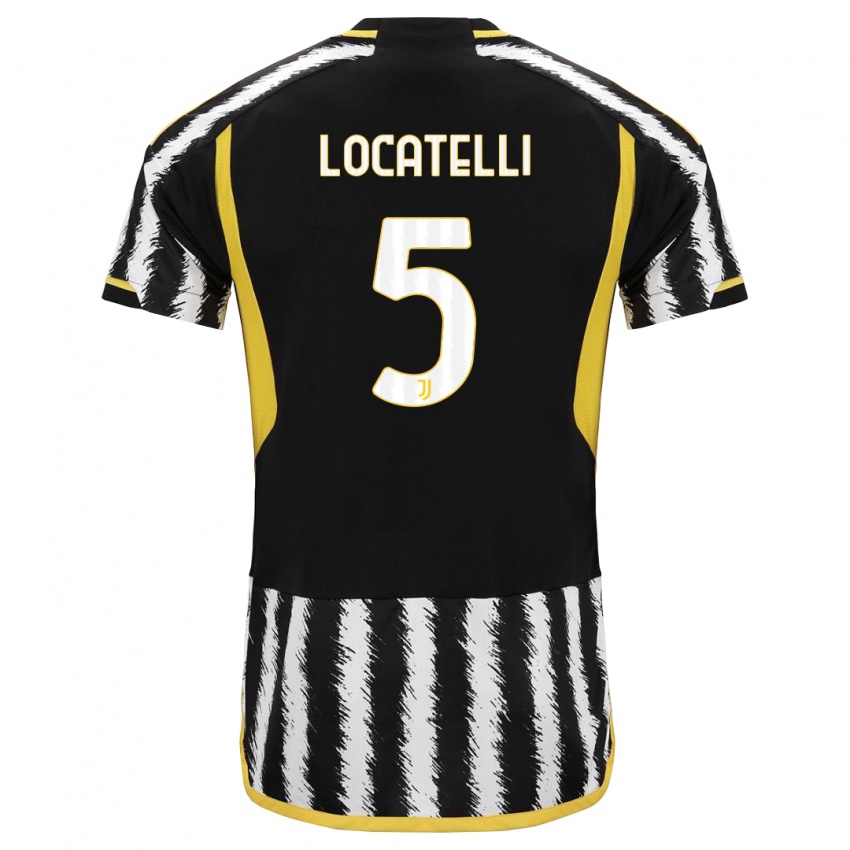 Mulher Camisola Manuel Locatelli #5 Preto Branco Principal 2023/24 Camisa