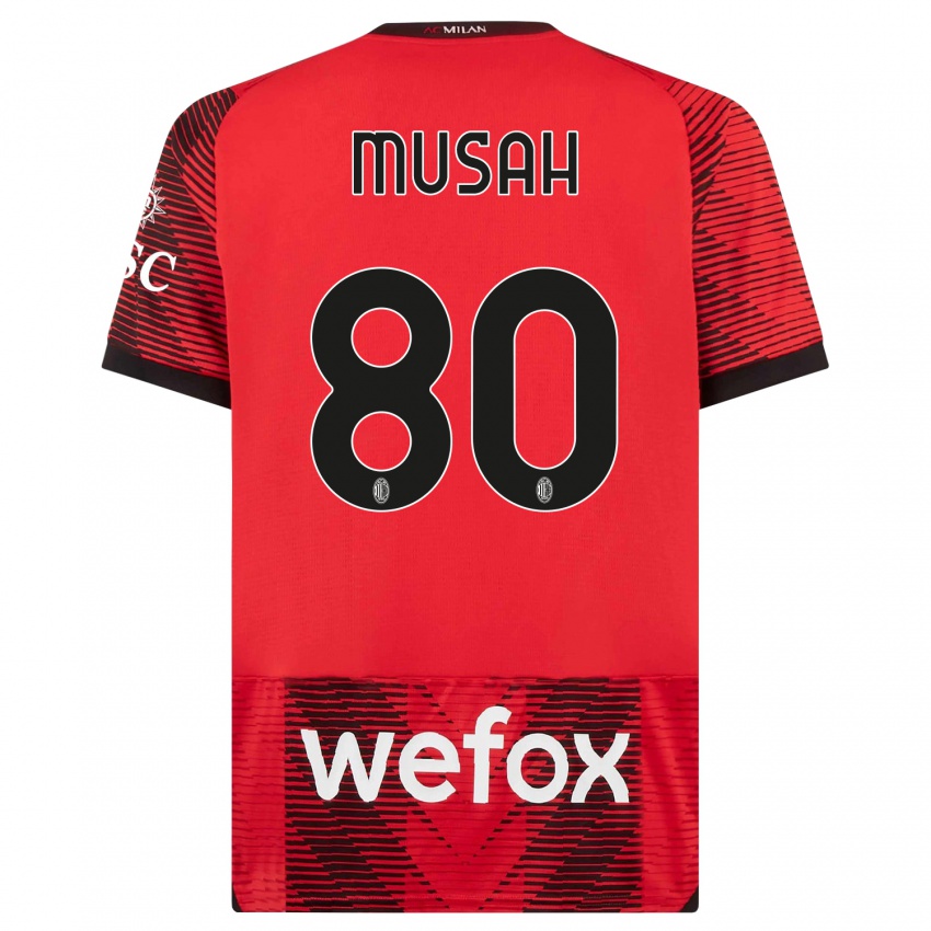 Mulher Camisola Yunus Musah #80 Vermelho Preto Principal 2023/24 Camisa