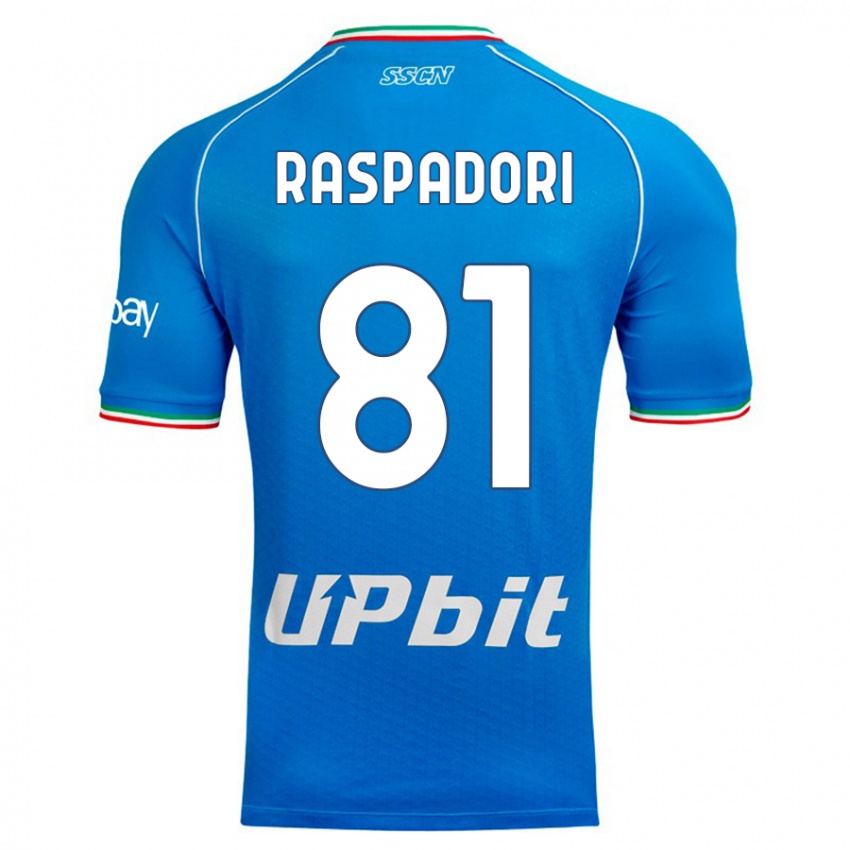 Mulher Camisola Giacomo Raspadori #81 Céu Azul Principal 2023/24 Camisa