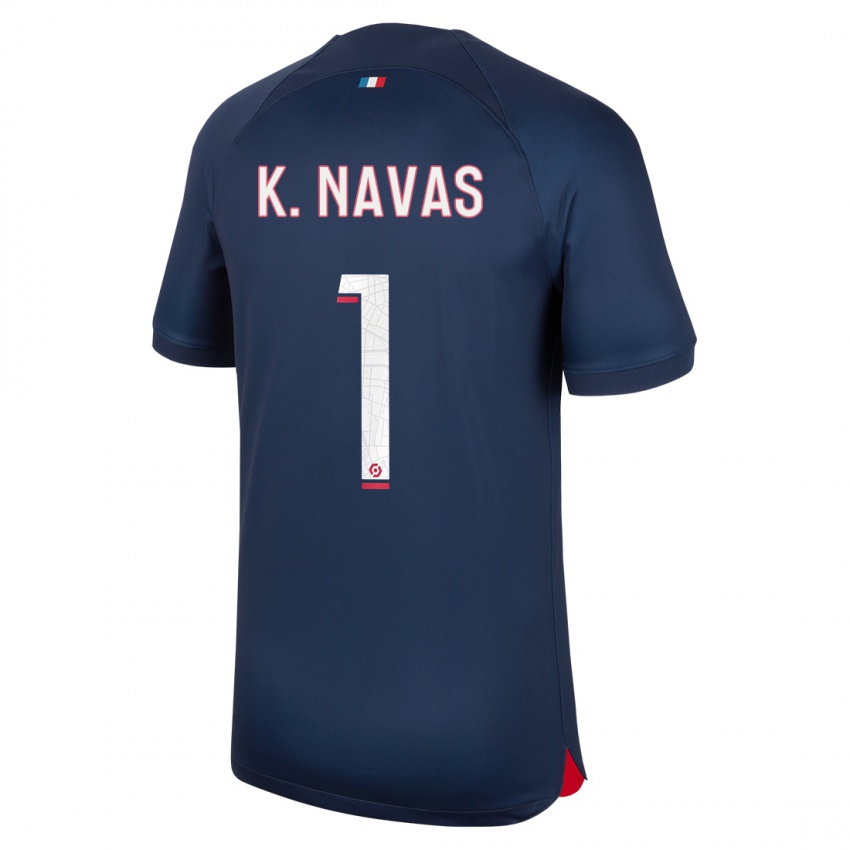 Mulher Camisola Keylor Navas #1 Azul Vermelho Principal 2023/24 Camisa