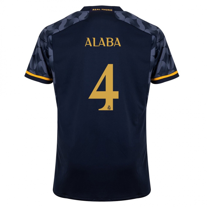 Mulher Camisola David Alaba #4 Azul Escuro Alternativa 2023/24 Camisa