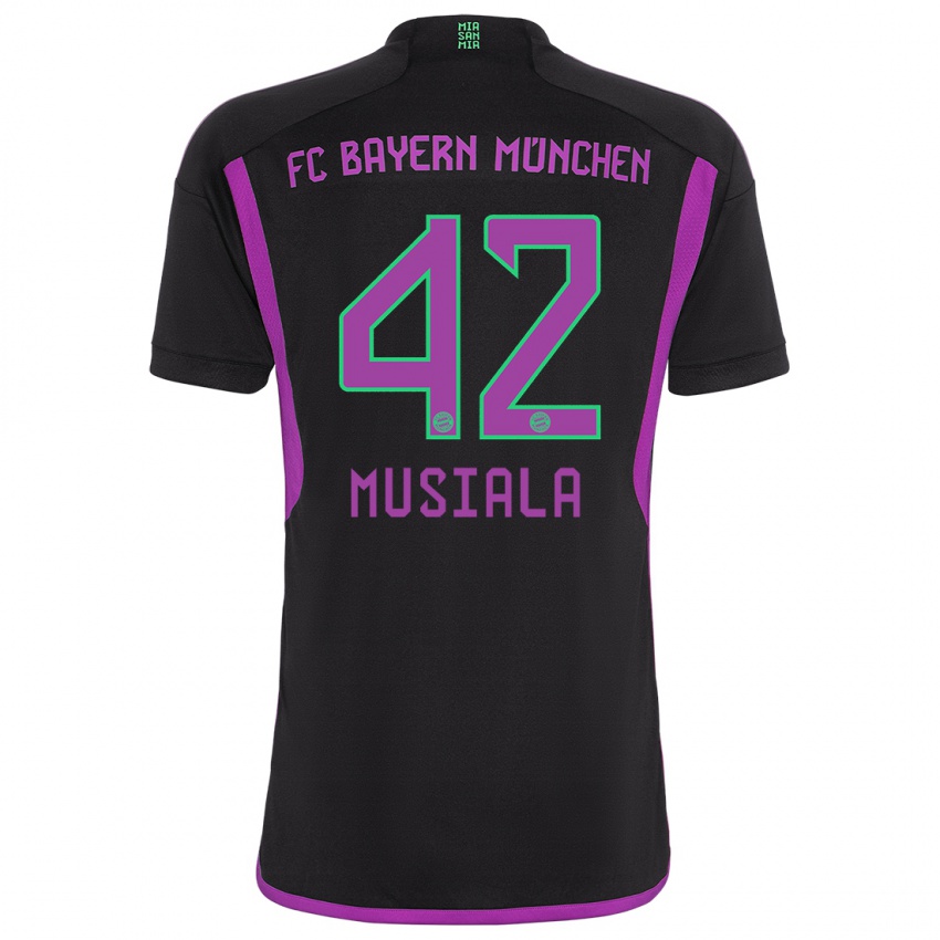 Mulher Camisola Jamal Musiala #42 Preto Alternativa 2023/24 Camisa
