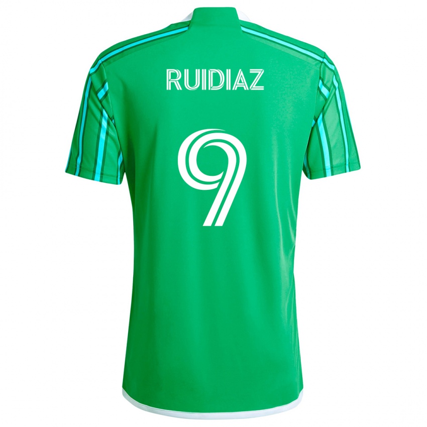 Criança Camisola Raúl Ruidíaz #9 Verde Branco Principal 2024/25 Camisa