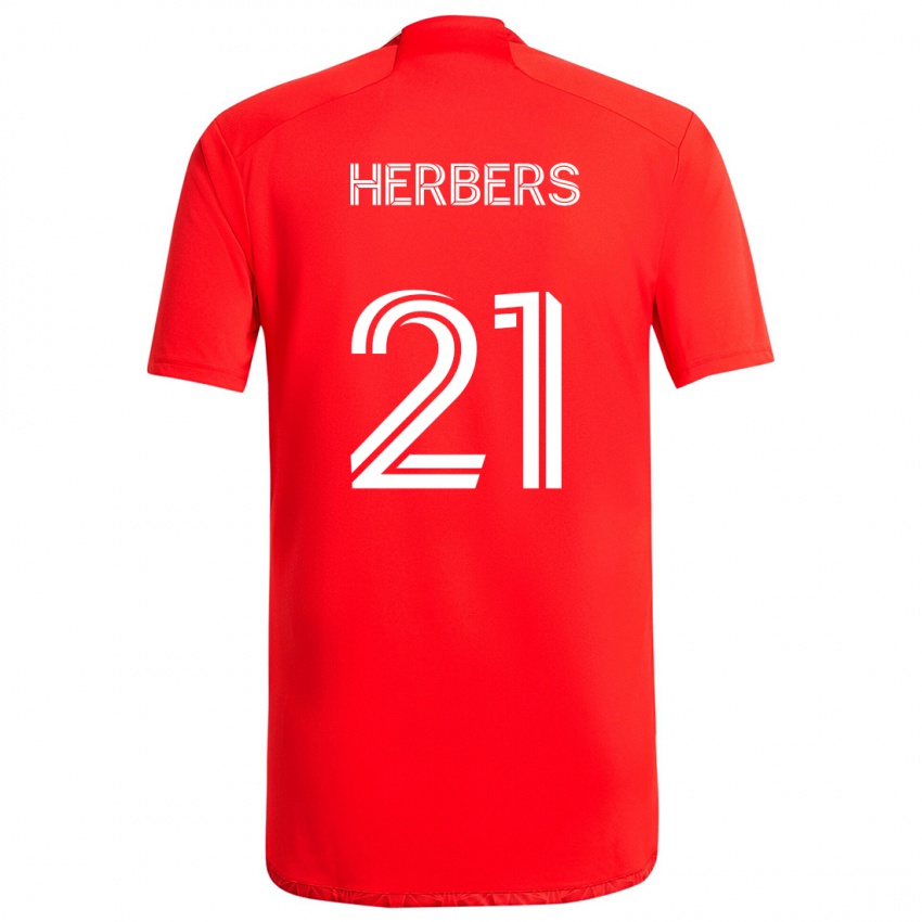 Criança Camisola Fabian Herbers #21 Vermelho Branco Principal 2024/25 Camisa