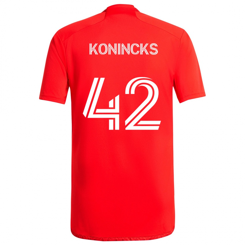 Criança Camisola Diego Konincks #42 Vermelho Branco Principal 2024/25 Camisa