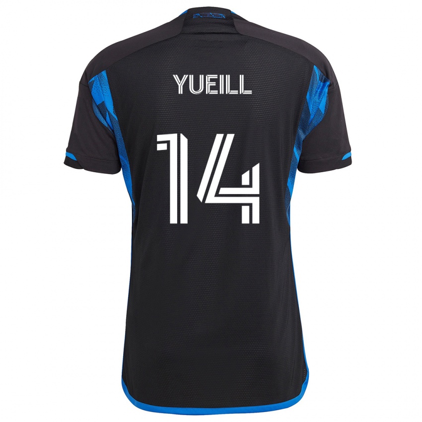 Criança Camisola Jackson Yueill #14 Azul Preto Principal 2024/25 Camisa