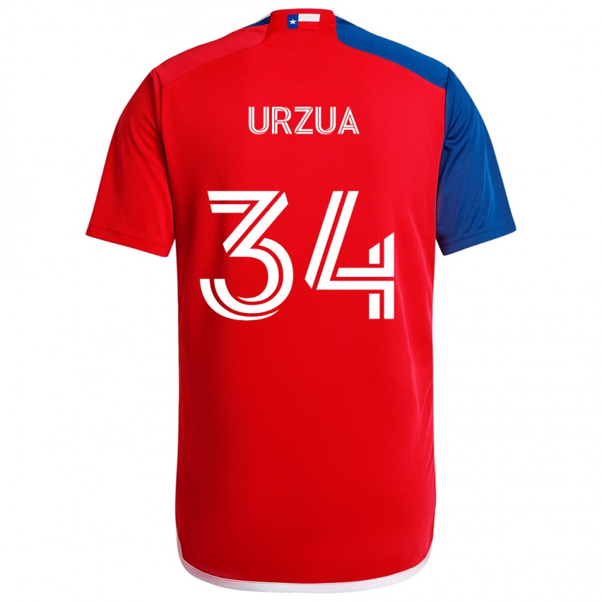 Criança Camisola Alejandro Urzua #34 Azul Vermelho Principal 2024/25 Camisa