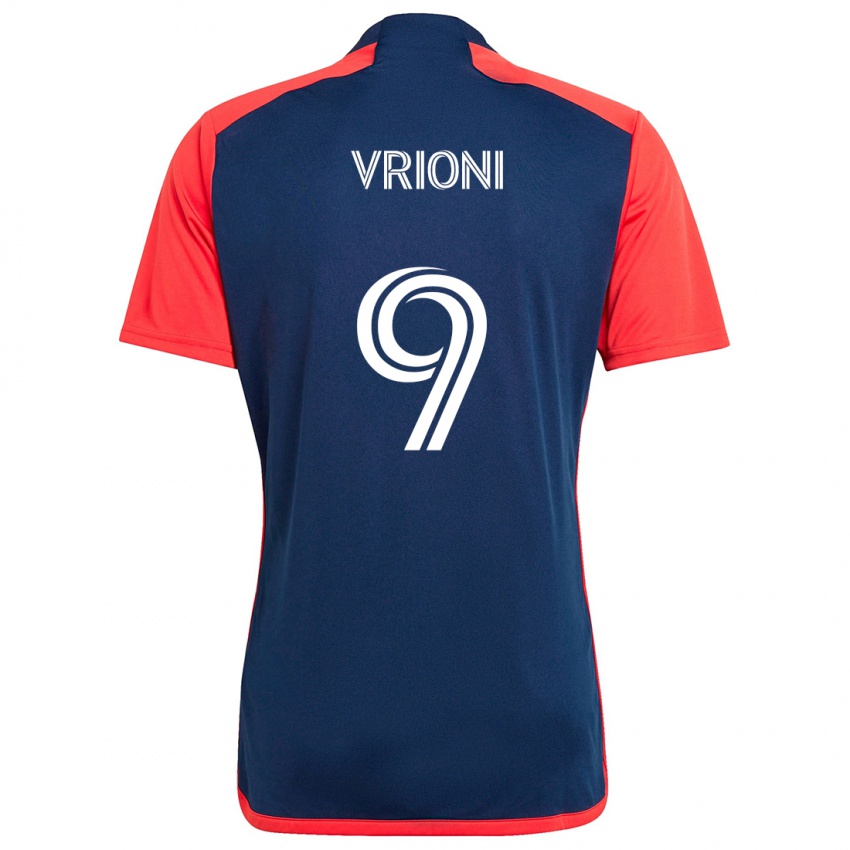 Criança Camisola Giacomo Vrioni #9 Azul Vermelho Principal 2024/25 Camisa