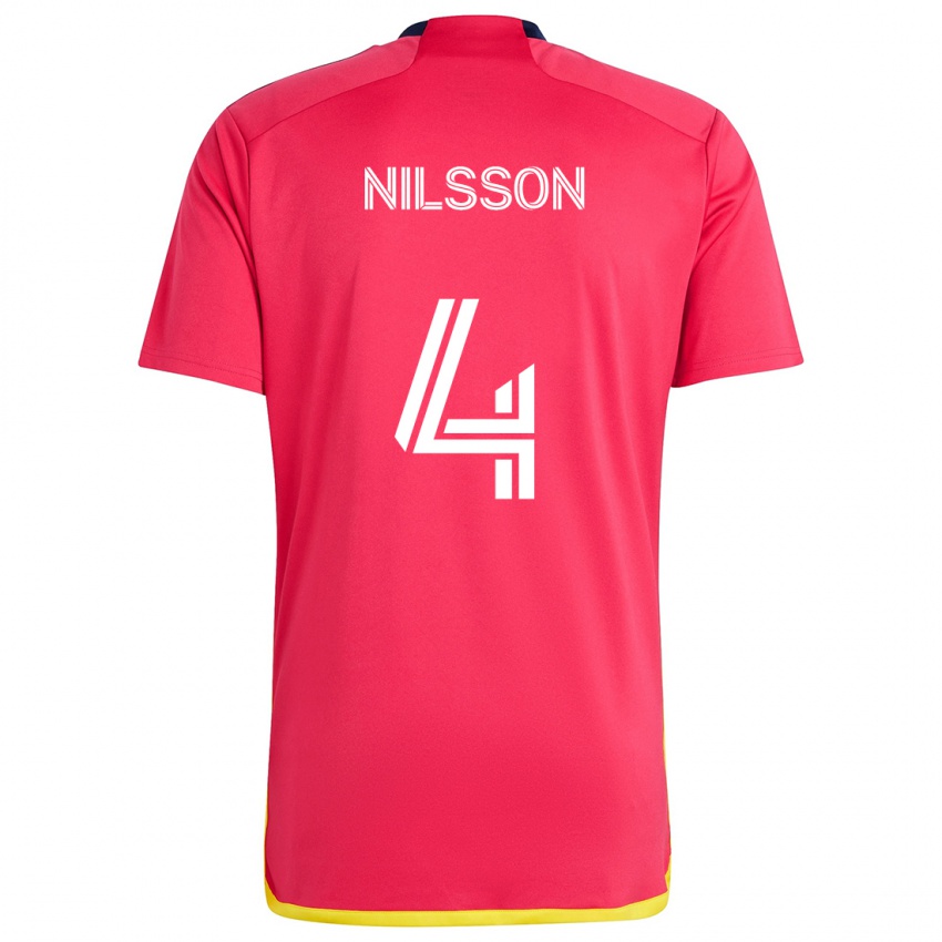 Criança Camisola Joakim Nilsson #4 Vermelho Azul Principal 2024/25 Camisa