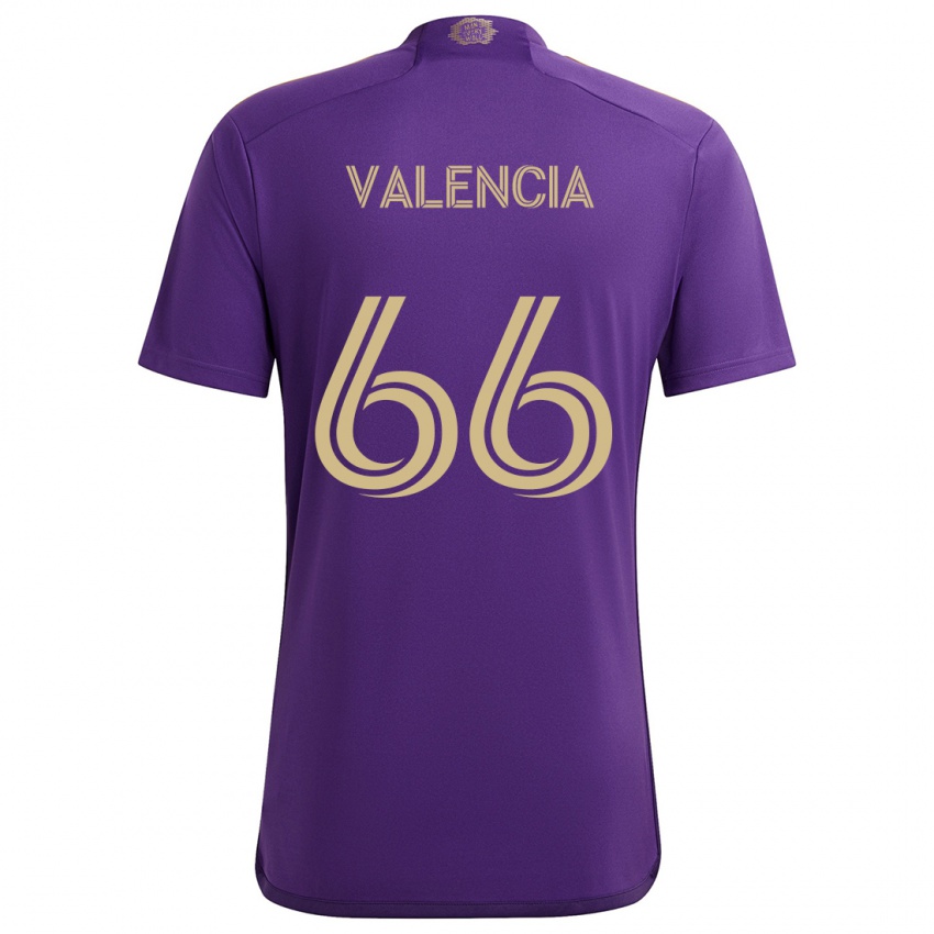 Criança Camisola Yeiler Valencia #66 Roxo Amarelo Principal 2024/25 Camisa