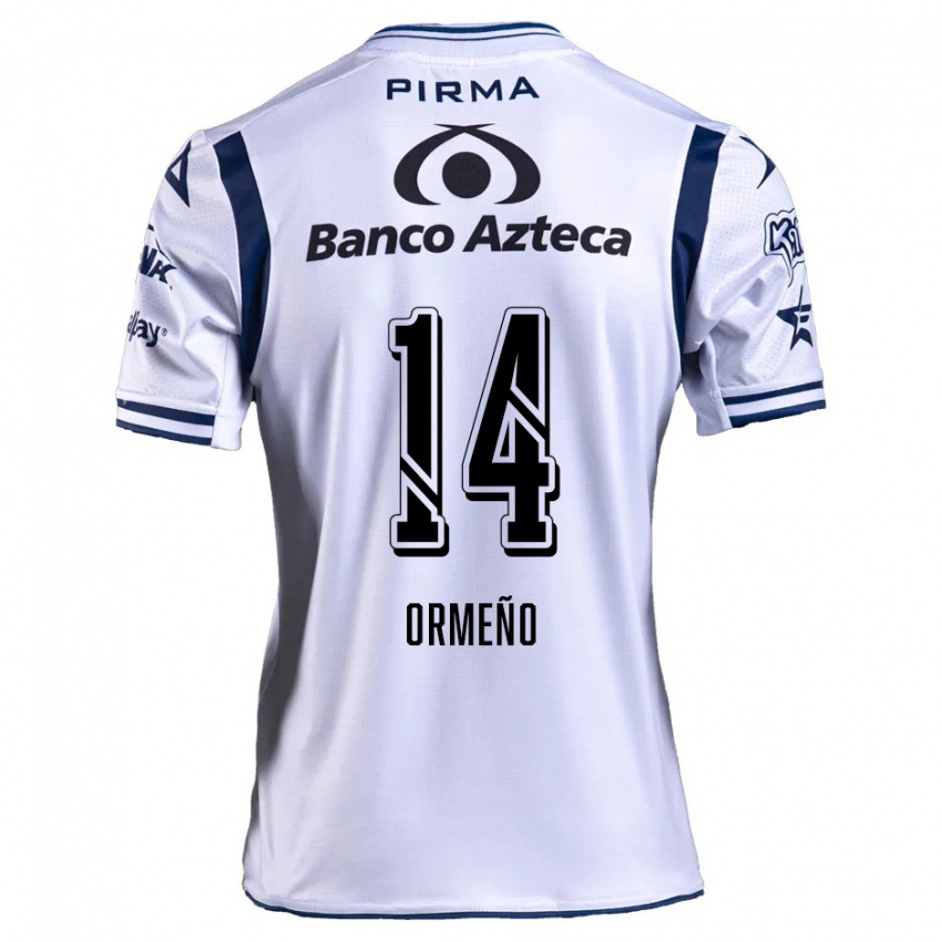 Criança Camisola Santiago Ormeño #14 Branco Azul Marinho Principal 2024/25 Camisa