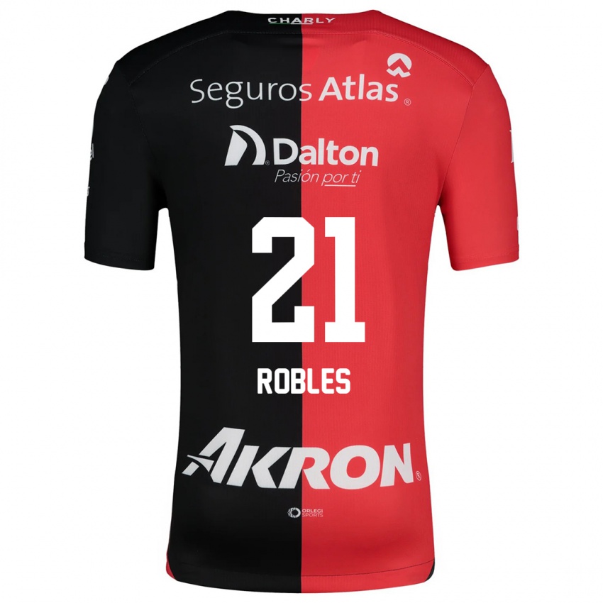 Criança Camisola Carlos Robles #21 Vermelho Preto Principal 2024/25 Camisa