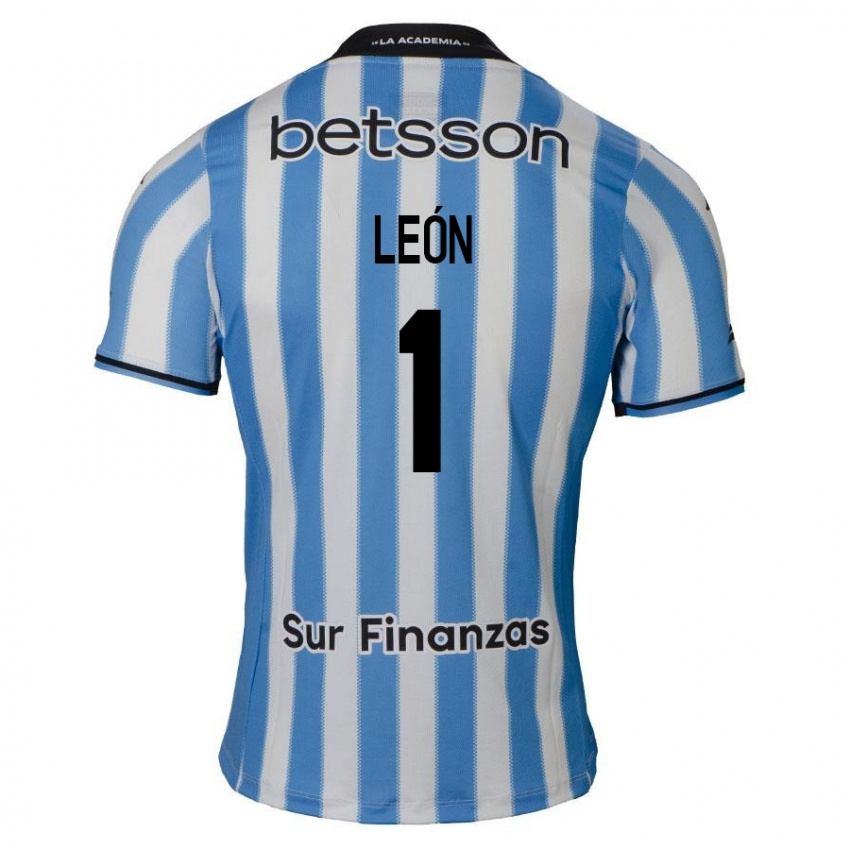 Criança Camisola Roberto León #1 Azul Branco Preto Principal 2024/25 Camisa