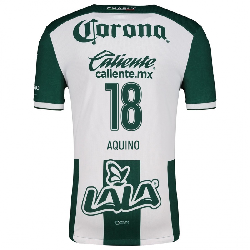 Criança Camisola Pedro Aquino #18 Verde Branco Principal 2024/25 Camisa