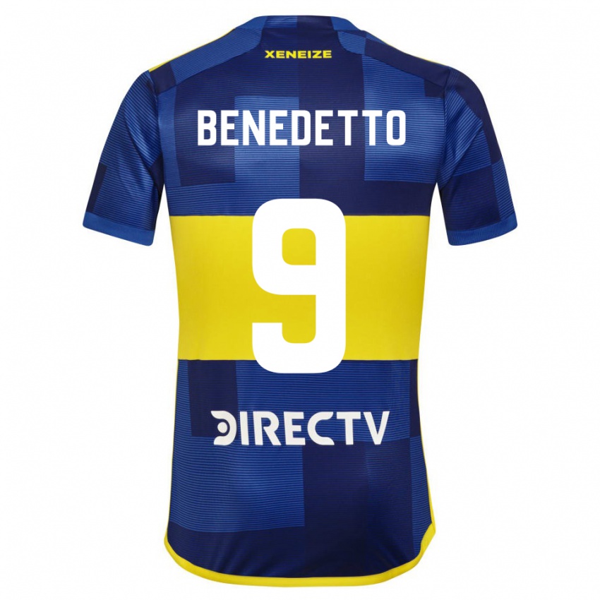 Criança Camisola Dario Benedetto #9 Azul Amarelo Principal 2024/25 Camisa