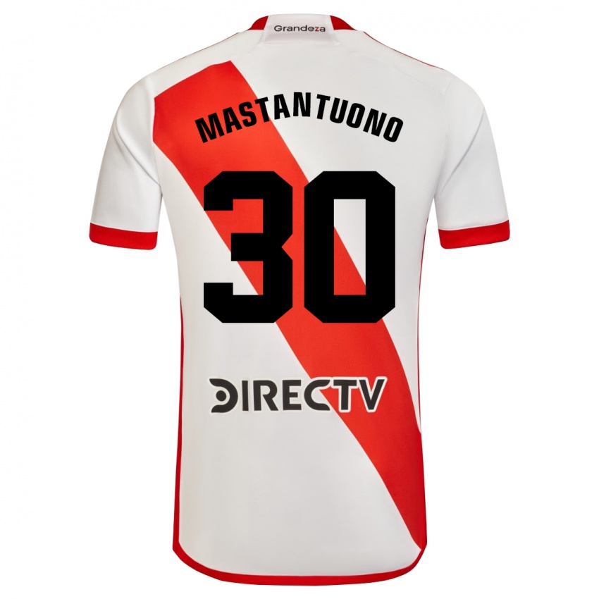 Criança Camisola Franco Mastantuono #30 Branco Vermelho Principal 2024/25 Camisa