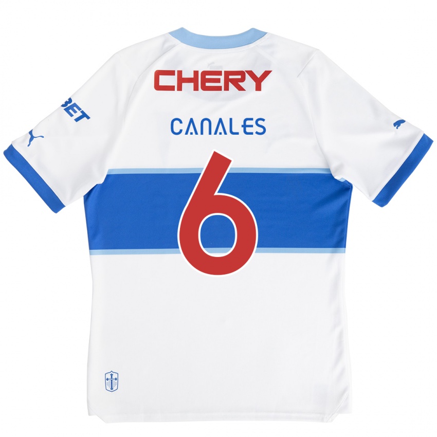 Criança Camisola Alfred Canales #6 Branco Azul Principal 2024/25 Camisa