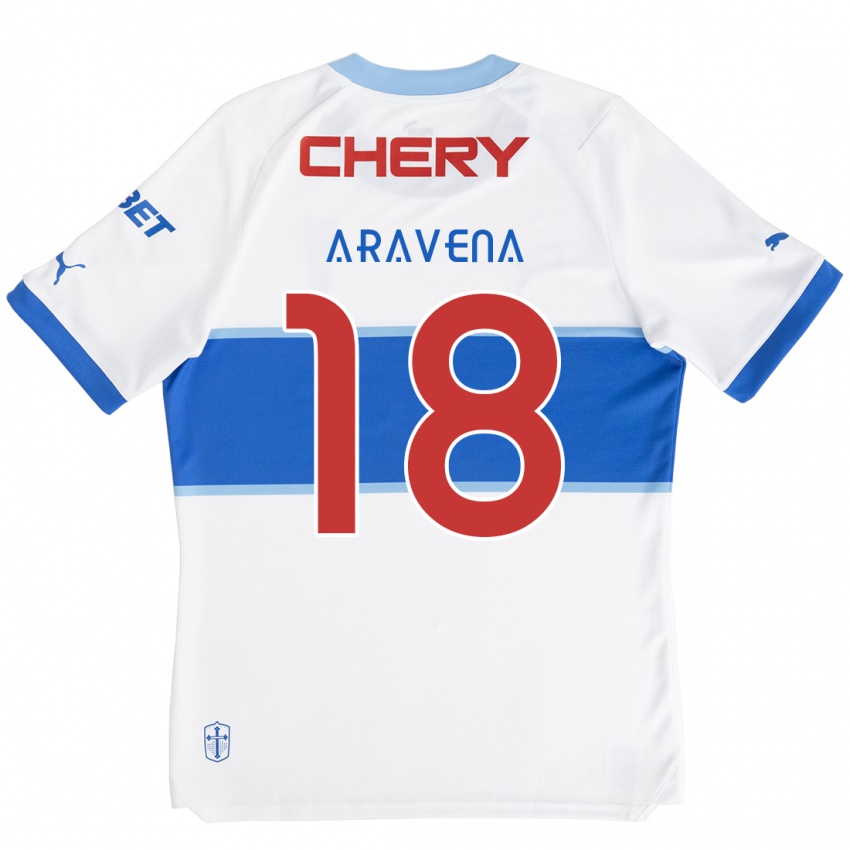 Criança Camisola Alexander Aravena #18 Branco Azul Principal 2024/25 Camisa