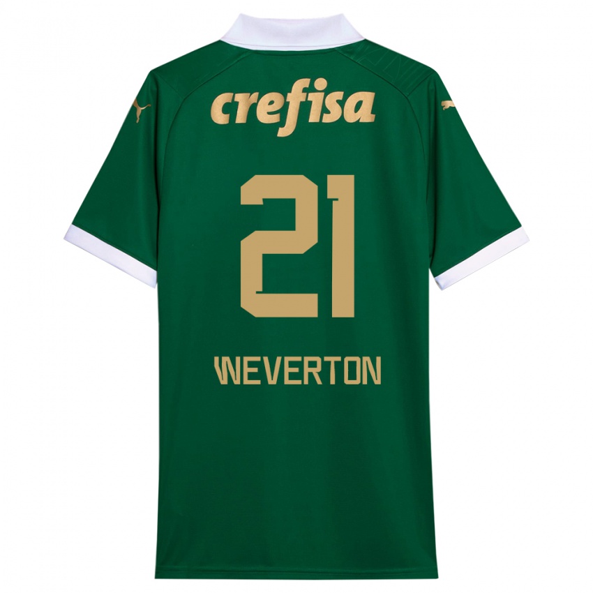 Criança Camisola Weverton #21 Verde Branco Principal 2024/25 Camisa