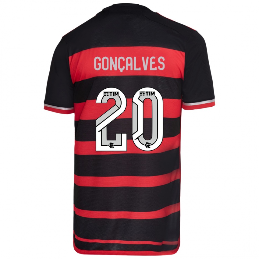 Criança Camisola Matheus Gonçalves #20 Vermelho Preto Principal 2024/25 Camisa