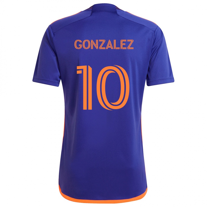 Criança Camisola Yair González #10 Laranja Roxa Alternativa 2024/25 Camisa