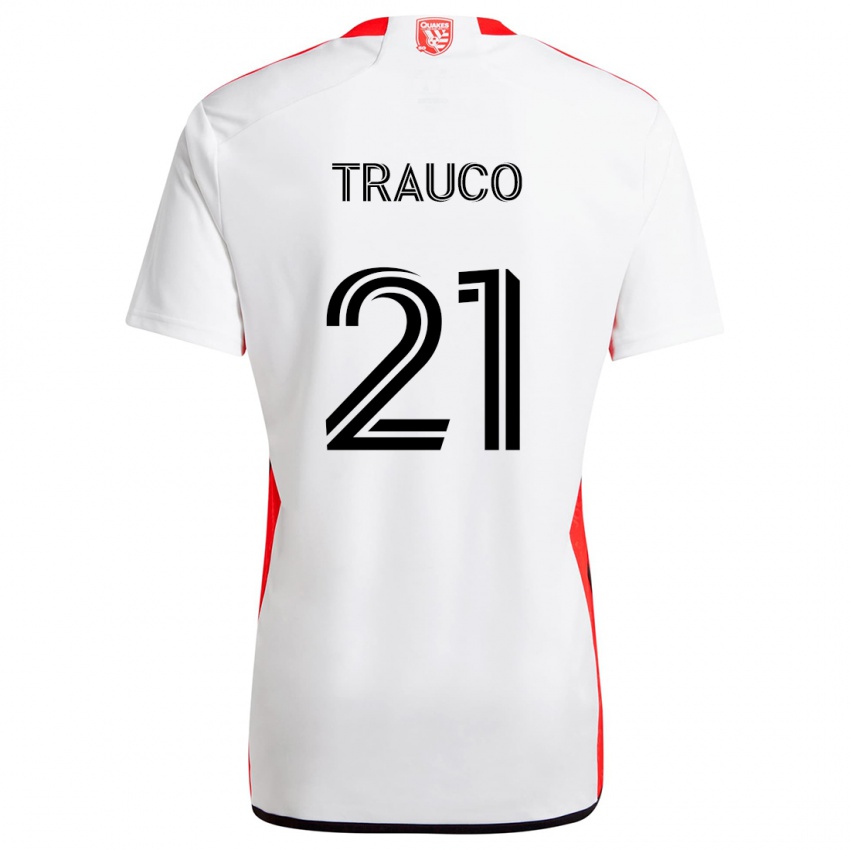 Criança Camisola Miguel Trauco #21 Branco Vermelho Alternativa 2024/25 Camisa