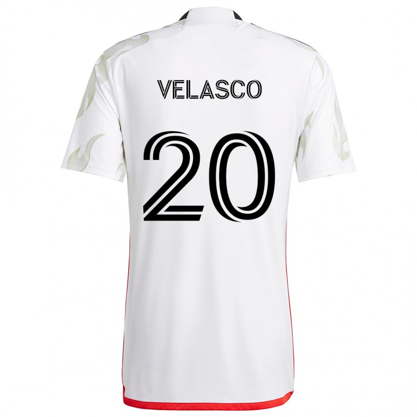 Criança Camisola Alan Velasco #20 Branco Vermelho Preto Alternativa 2024/25 Camisa