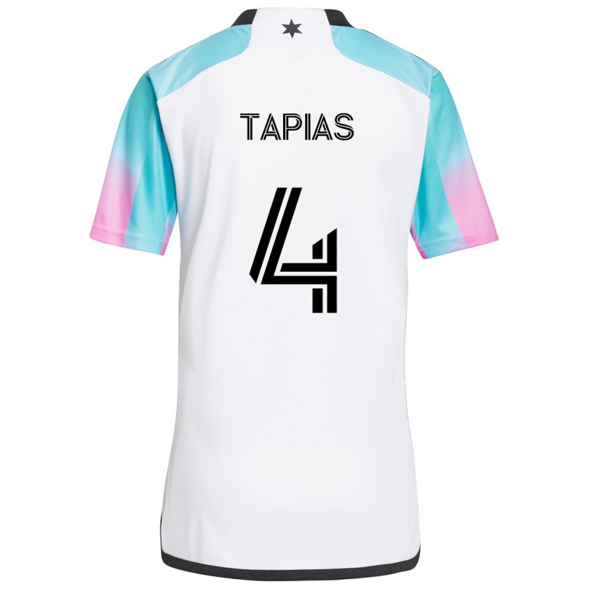 Criança Camisola Miguel Tapias #4 Branco Azul Preto Alternativa 2024/25 Camisa