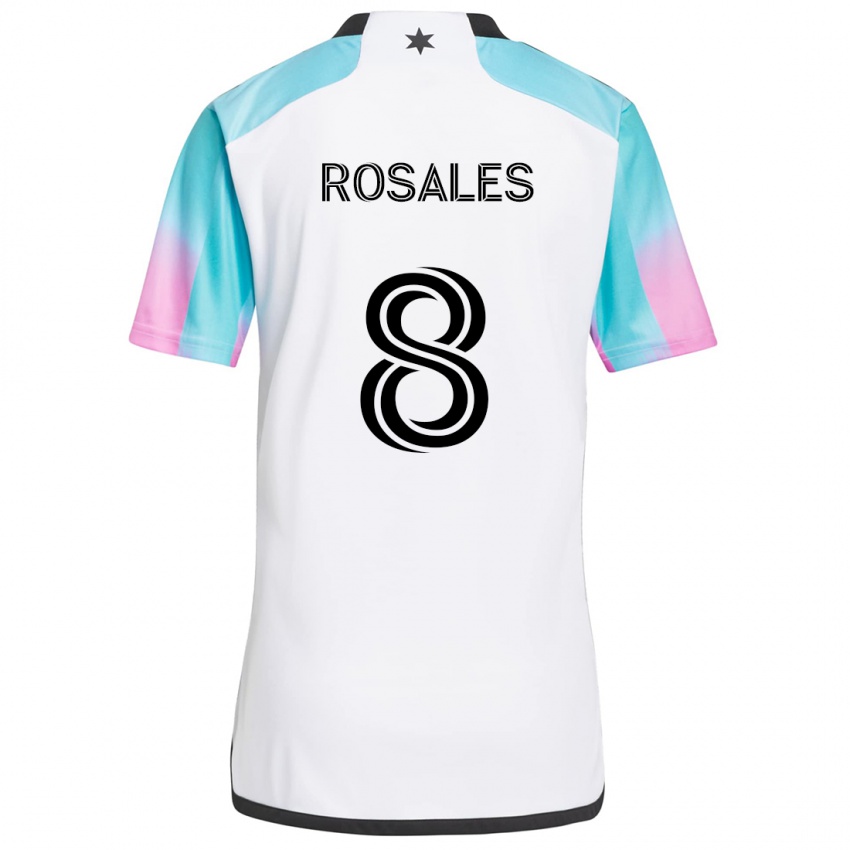 Criança Camisola Joseph Rosales #8 Branco Azul Preto Alternativa 2024/25 Camisa