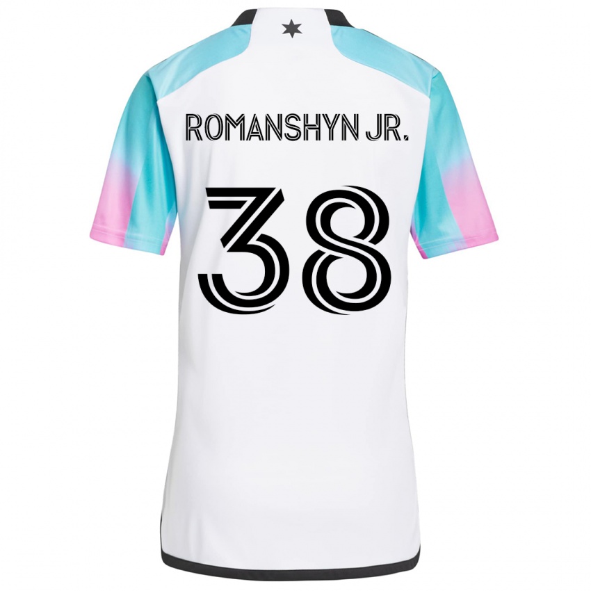 Criança Camisola Kage Romanshyn Jr. #38 Branco Azul Preto Alternativa 2024/25 Camisa