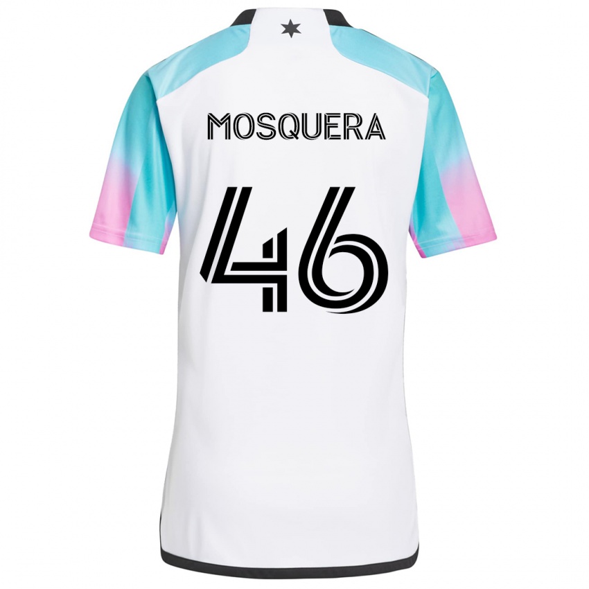 Criança Camisola Juan Camilo Mosquera #46 Branco Azul Preto Alternativa 2024/25 Camisa