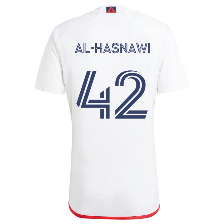 Criança Camisola Moshtaba Al-Hasnawi #42 Branco Vermelho Alternativa 2024/25 Camisa