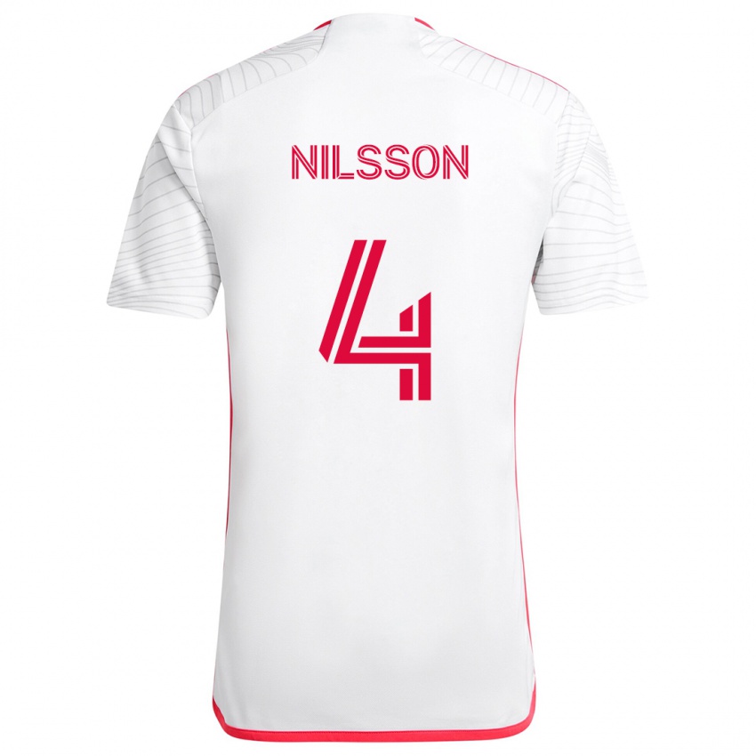 Criança Camisola Joakim Nilsson #4 Branco Vermelho Alternativa 2024/25 Camisa