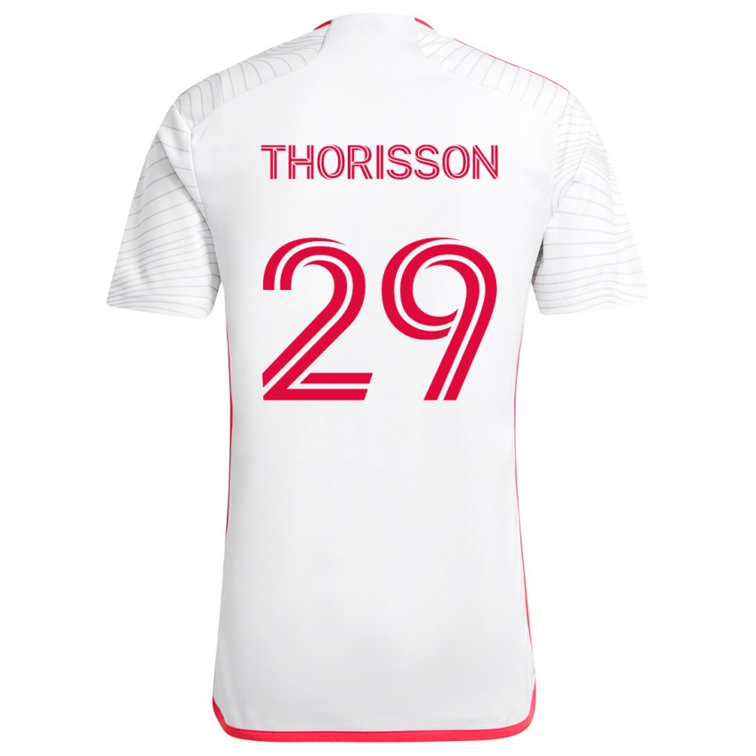 Criança Camisola Nökkvi Thórisson #29 Branco Vermelho Alternativa 2024/25 Camisa