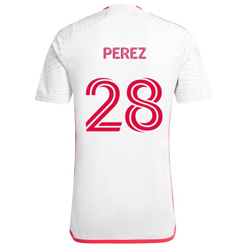 Criança Camisola Miguel Perez #28 Branco Vermelho Alternativa 2024/25 Camisa