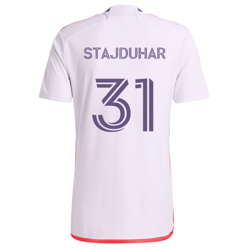 Criança Camisola Mason Stajduhar #31 Branco Vermelho Roxo Alternativa 2024/25 Camisa