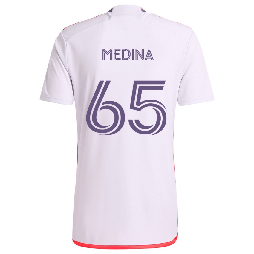 Criança Camisola Cristian Medina #65 Branco Vermelho Roxo Alternativa 2024/25 Camisa