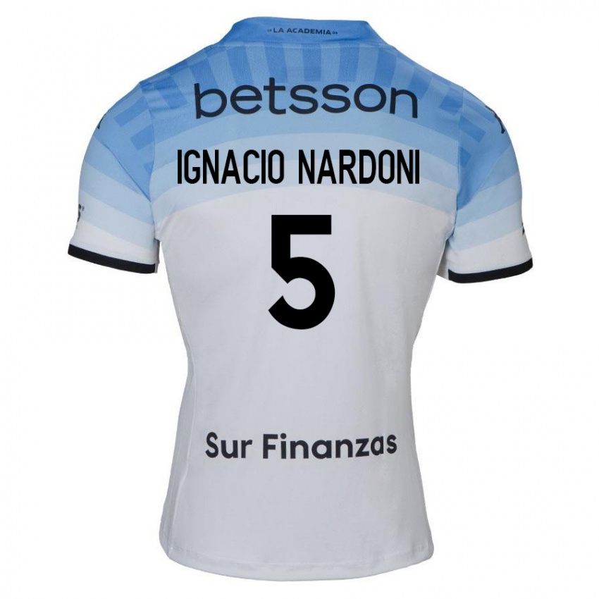 Criança Camisola Juan Ignacio Nardoni #5 Branco Azul Preto Alternativa 2024/25 Camisa