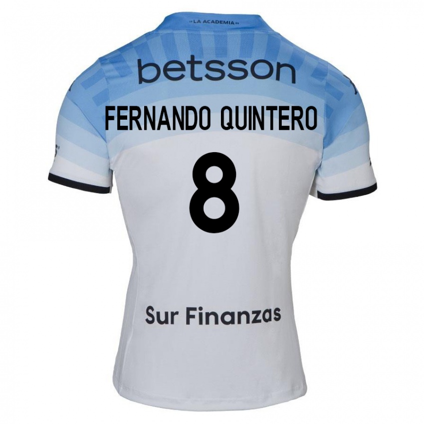 Criança Camisola Juan Fernando Quintero #8 Branco Azul Preto Alternativa 2024/25 Camisa