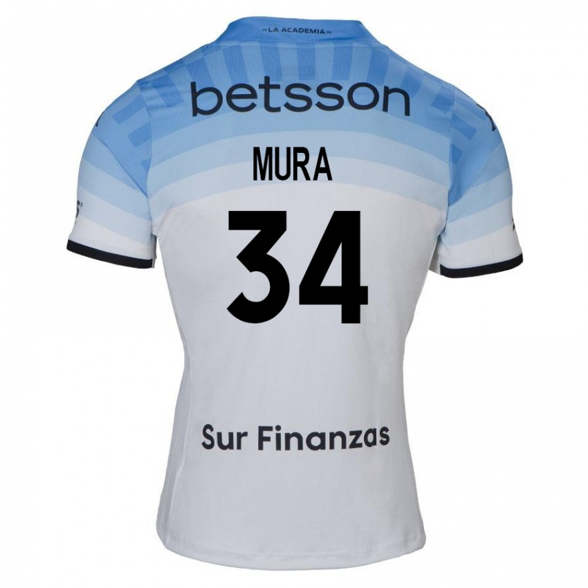 Criança Camisola Facundo Mura #34 Branco Azul Preto Alternativa 2024/25 Camisa