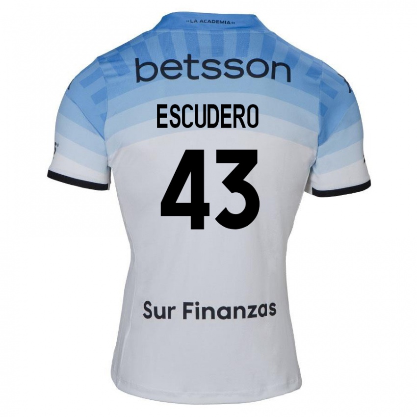 Criança Camisola Gonzalo Escudero #43 Branco Azul Preto Alternativa 2024/25 Camisa