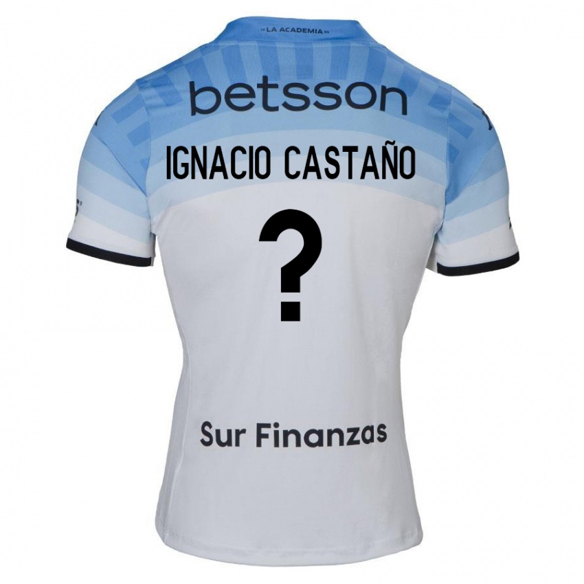 Criança Camisola Juan Ignacio Castaño #0 Branco Azul Preto Alternativa 2024/25 Camisa