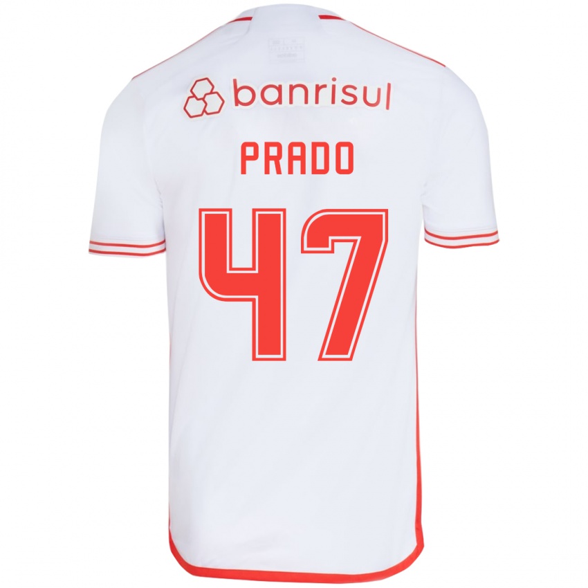 Criança Camisola Gustavo Prado #47 Branco Vermelho Alternativa 2024/25 Camisa