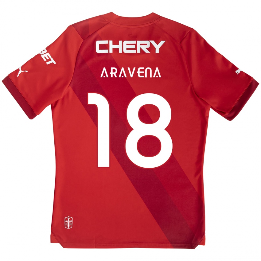 Criança Camisola Alexander Aravena #18 Vermelho Branco Alternativa 2024/25 Camisa