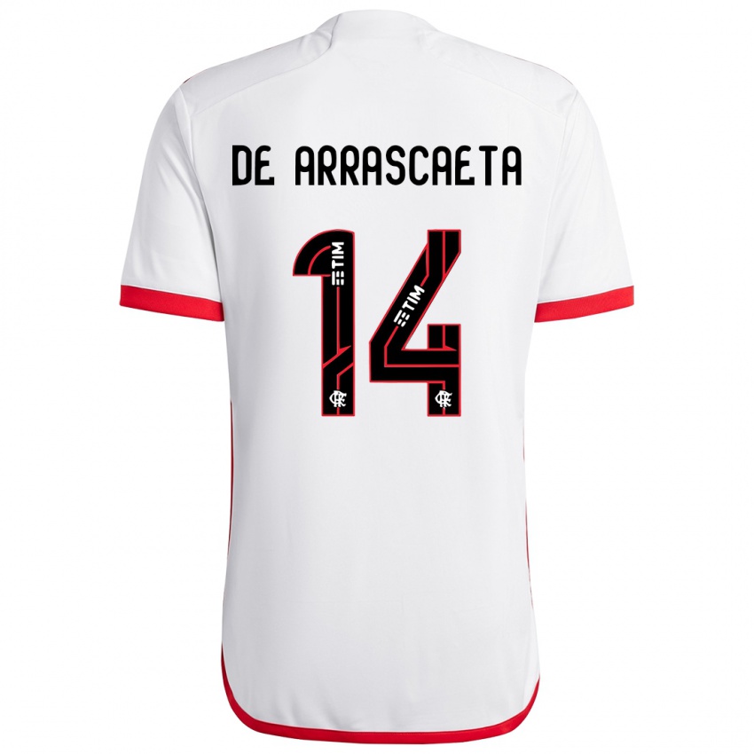 Criança Camisola Giorgian De Arrascaeta #14 Branco Vermelho Alternativa 2024/25 Camisa