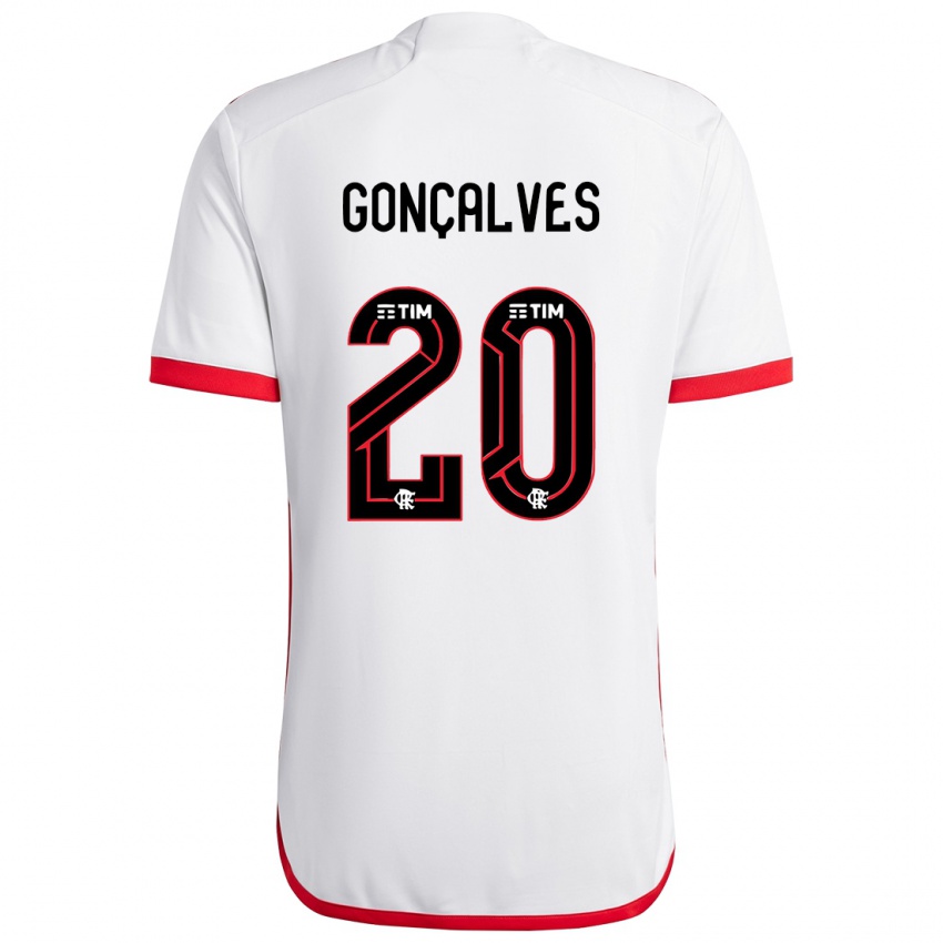 Criança Camisola Matheus Gonçalves #20 Branco Vermelho Alternativa 2024/25 Camisa